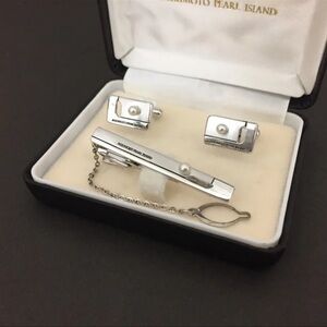 MOKIMOTO Pearl Silver Tone Cufflinks Tie Pin Set/4T2495